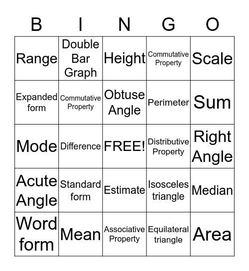 Math Vocab Bingo Unit 2-3 Bingo Card
