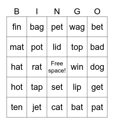 CVC Bingo! Bingo Card