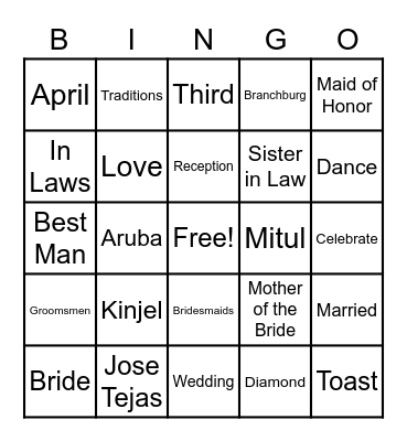 Bridal Shower Bingo Card