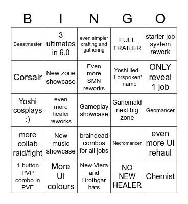 6.0 announcement predictions Bingo Card