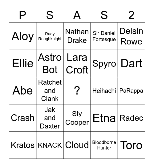 PlayStation All-Stars 2 Bingo Card