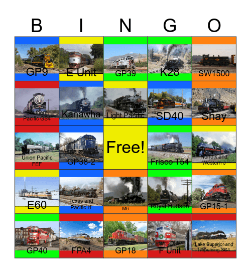 Railway Lines in Georgia, Tennessee, Missouri, Colorado, Utah & Arizona Bingo Card