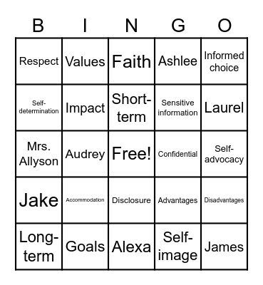 Disability Disclosure Bingo Card