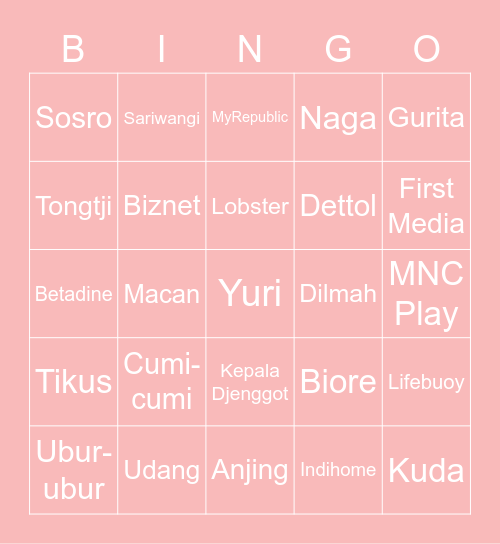 YJ Bingo Card
