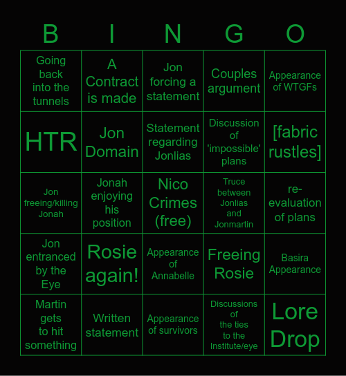 193: A Stern Look Bingo Card