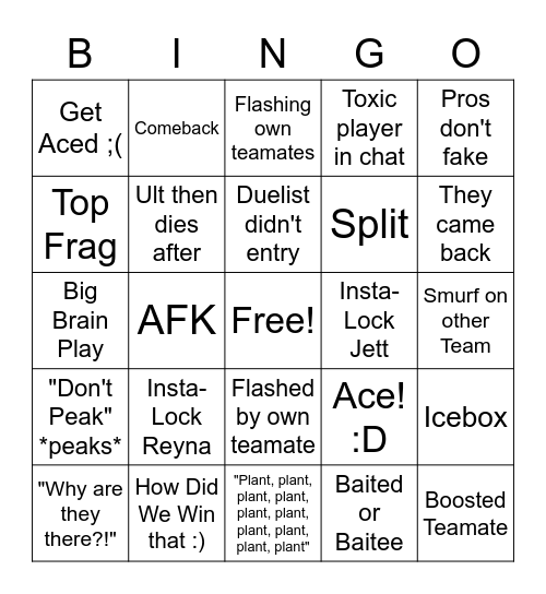 Valorant Bingo Card