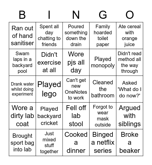 Science Lab Bingo Card