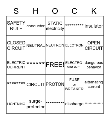 ELECTRICITY VOCABULARY Bingo Card