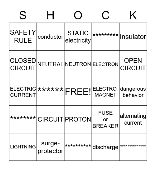 ELECTRICITY VOCABULARY Bingo Card