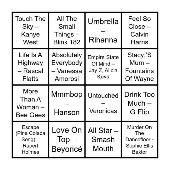 Prince Music Bingo #2 Bingo Card