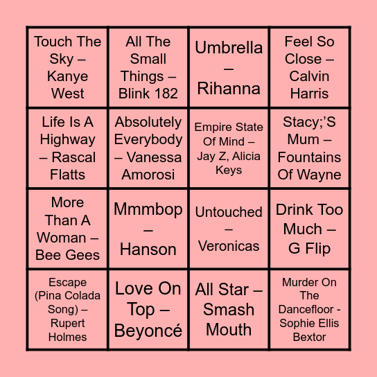 Prince Music Bingo Round #2 Bingo Card