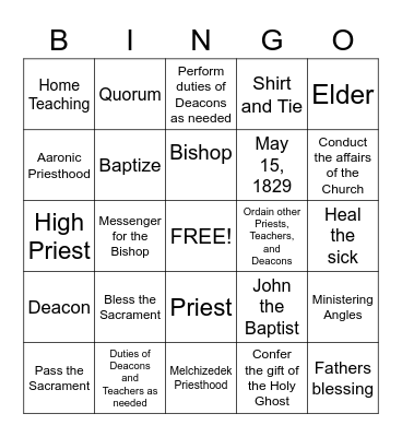 Priesthood Bingo Card