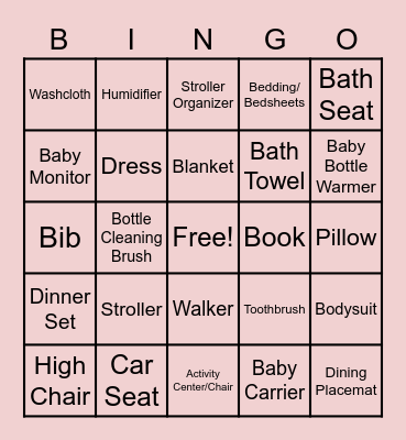 Baby Shower Bingo Card