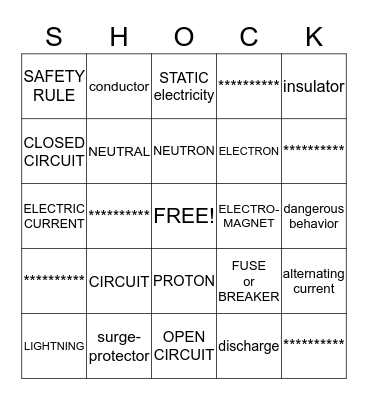 ELECTRICITY VOCABULARY Bingo Card