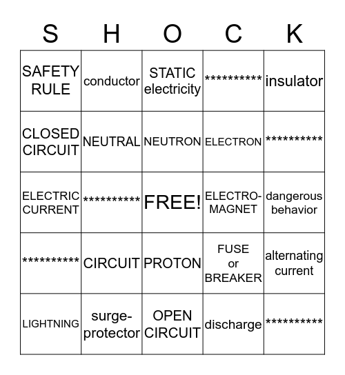 ELECTRICITY VOCABULARY Bingo Card