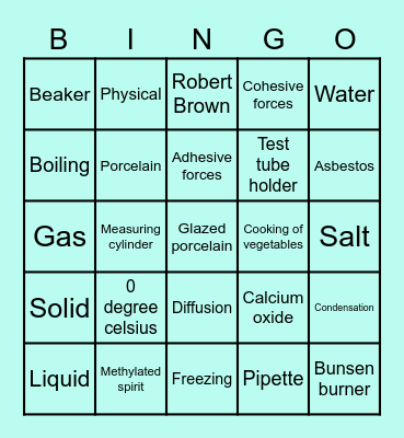 Chemistry Revision Bingo Card