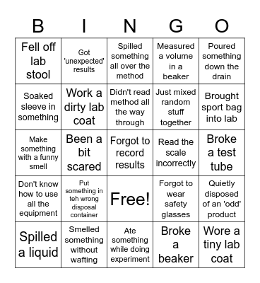 Science Lab Bingo Card