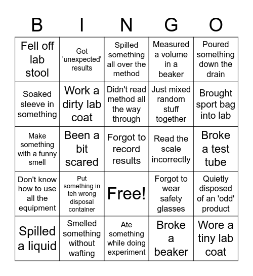 Science Lab Bingo Card