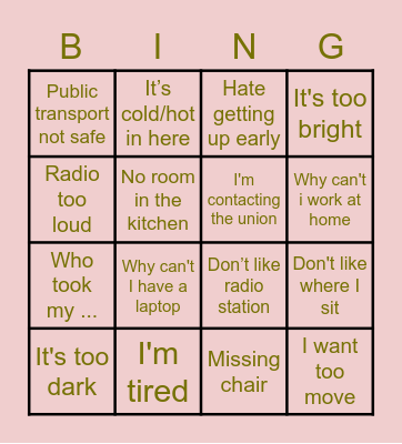 RTW Bingo Card