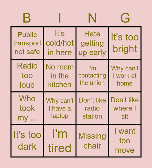 RTW Bingo Card