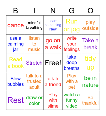 Coping Skills Bingo Card