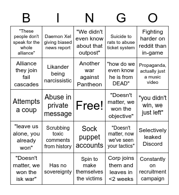DEAD bingo Card
