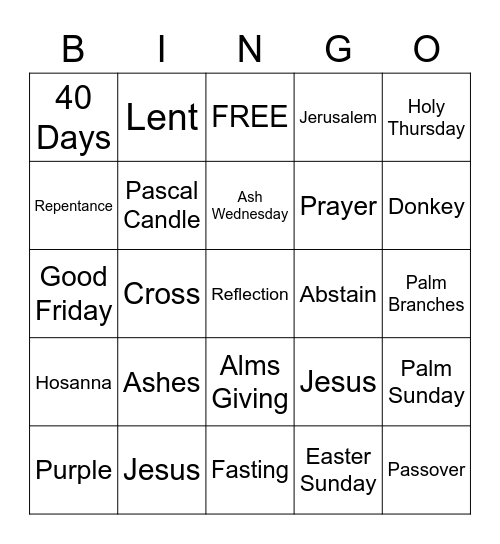 Lent 2021 Bingo Card