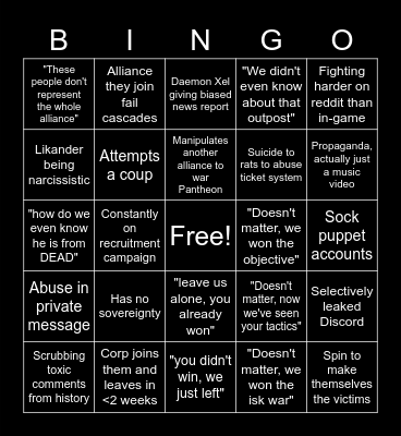 DEAD bingo Card