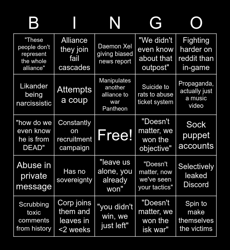 DEAD bingo Card