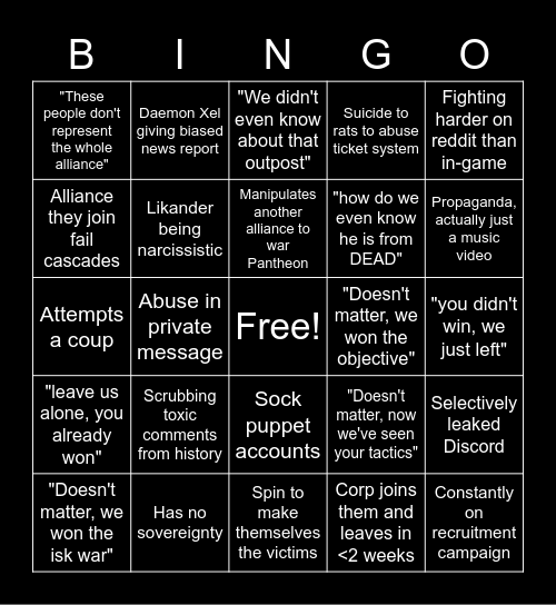 DEAD bingo Card
