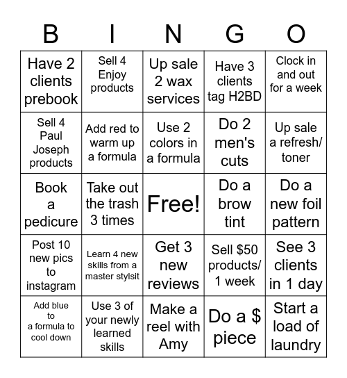 Salon Bingo- Junior Stylist Bingo Card