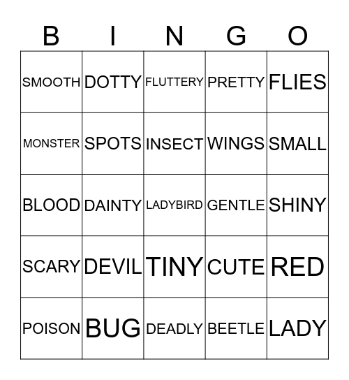 LADYBUGS Bingo Card