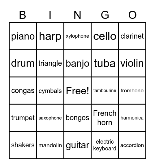 Musical Instruments Bingo Card