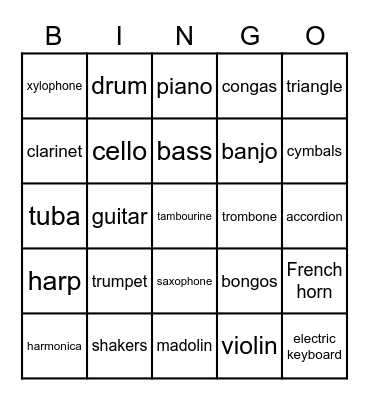 Musical Instruments Bingo Card