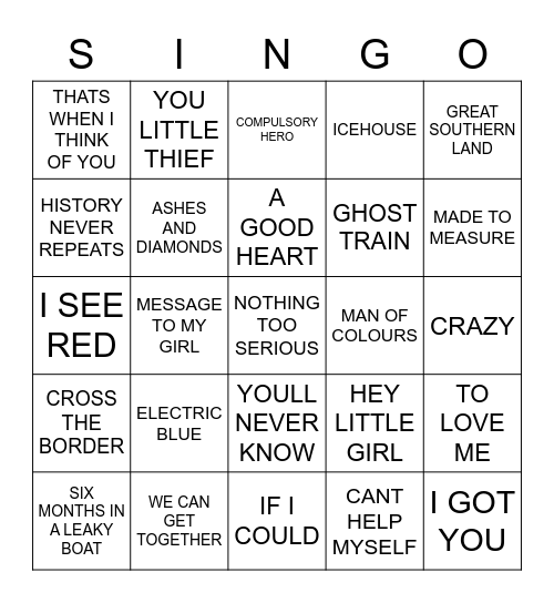 608 ICEHOUSE VS 1927 VS FERGAL SHARKEY VS SPLIT ENDZ Bingo Card
