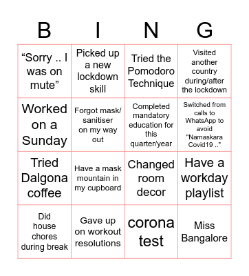 The new norm checklist Bingo Card