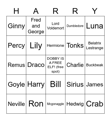 Harry Potter Bingo Card