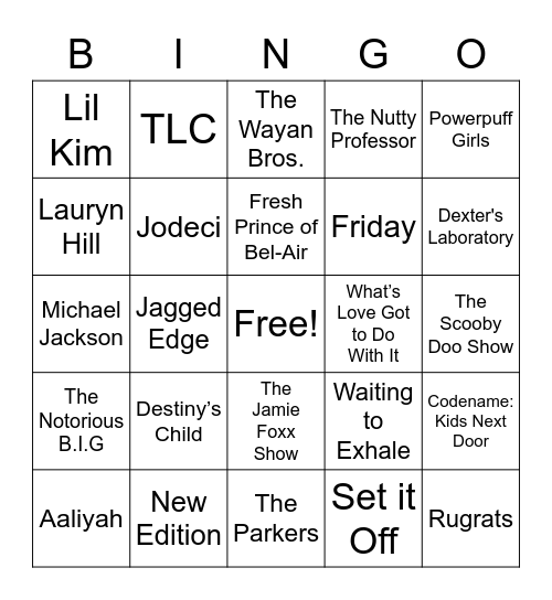 90's/ 2000 Bingo Card