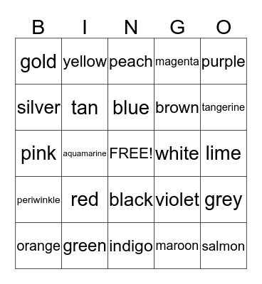 test card Bingo Card