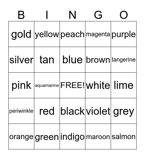 test card Bingo Card