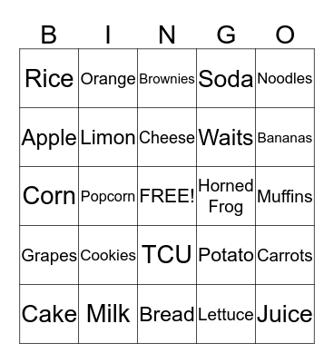 Grocery Bingo Card