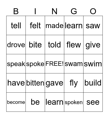 Unit 4 Irregular verbs Bingo Card