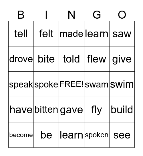 Unit 4 Irregular verbs Bingo Card