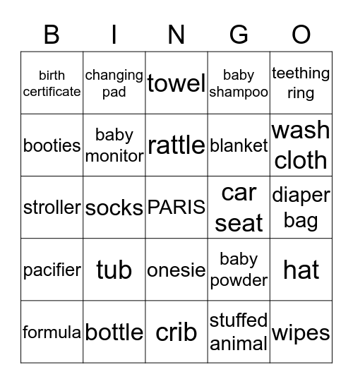 Paris Bingo Card