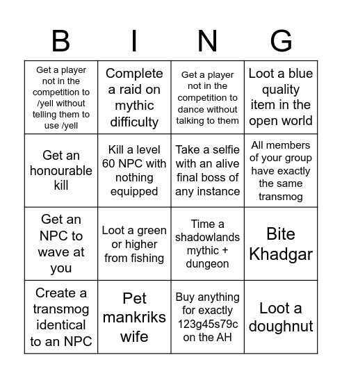 WoW bingo! Bingo Card