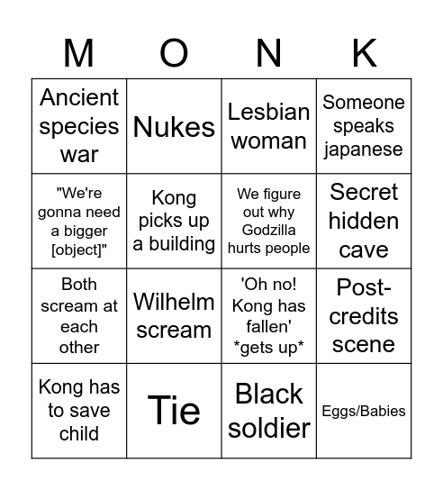 Godzilla vs. Kong Bingo Card