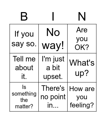 Asking about feelings Bingo Card