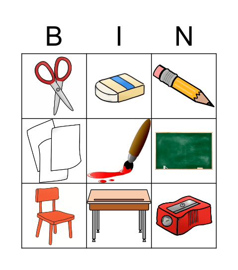 School Supplies Bingo Card