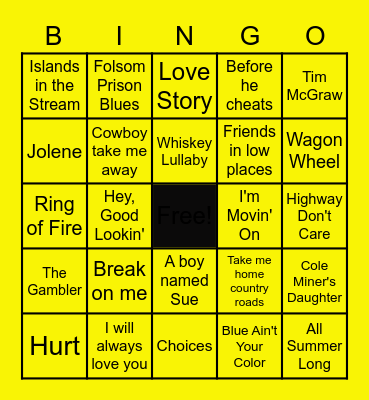 Country Bingo Card