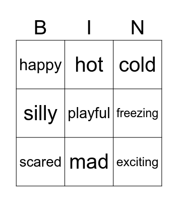 Action Bing Bingo Card